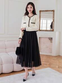 DAZY 女士宽松拉链撞色夹克，秋季女装外套 - 白色 - 查看 5