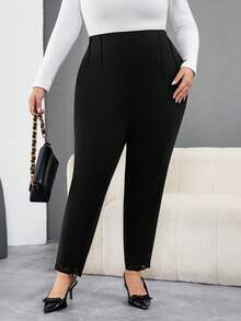 SHEIN CURVE+ Plus Size Women's Hot Stamping Tight Pants, Suitable For Parties And Casual Wear - Black - View 7