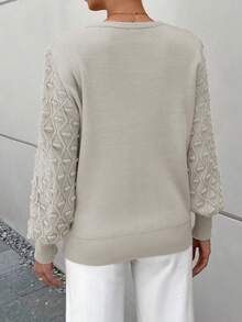 SHEIN Cottnline Women's Solid Color Lantern Sleeve Sweater - Apricot - View 2
