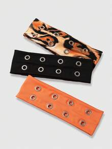 ROMWE Goth 3Pcs New Retro Leopard Print + Solid Color Metal Hole Women's Headband, Suitable For Women's Hair Accessories For Street Concave Shape And Photography - Multicolor - View 1