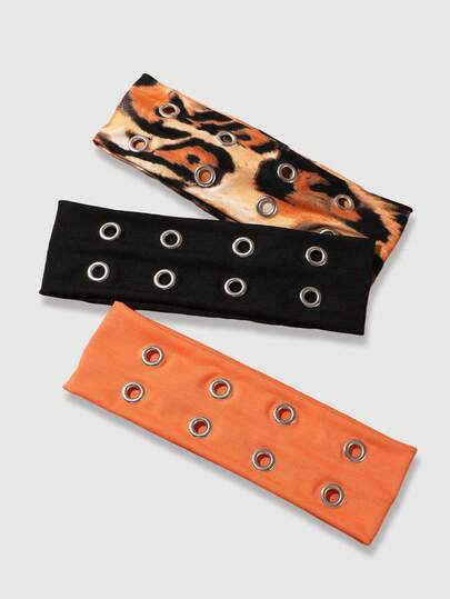 ROMWE Goth 3 Băng đô bản rộng họa tiết da báo cổ điển + khoen kim loại màu trơn dành cho nữ, thích hợp để đeo hàng ngày, tham dự lễ hội âm nhạc, triển lãm nghệ thuật, chụp ảnh, phụ kiện tóc