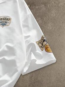 AXEPEAK 男士白色宽松短袖休闲都市图案 T 恤，适合朋友穿着，夏季