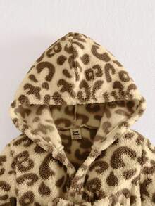 Cozy Pixies Baby Girl Leopard Print Pattern Round Neck Long Sleeve Tie-Front Robe, Versatile & Comfortable Robe Leopard Print Baby Girl Robe Animal Print Clothes Bathrobe - Brown - View 6