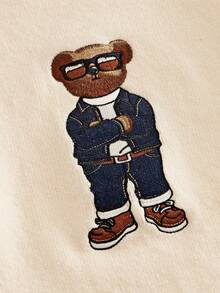 HIMLAND Herren Rundhals Strickpullover, Bärenmuster, einfarbig, leicht weite Passform