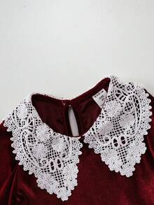 少女长袖圆领连衣裙，秋冬 - 酒紅色 - 查看 10