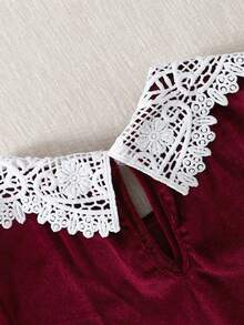 少女长袖圆领连衣裙，秋冬 - 酒紅色 - 查看 8