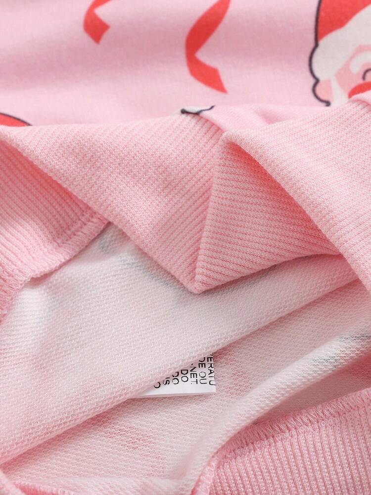 Playful Pals 2件套女婴圣诞老人蝴蝶结印花长袖运动衫和裤子套装 - 粉色 - 查看 9