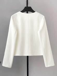 GlowEve CURVE 大码女式圆领长袖单排扣优雅白色羊毛大衣，秋冬 - 白色 - 查看 2