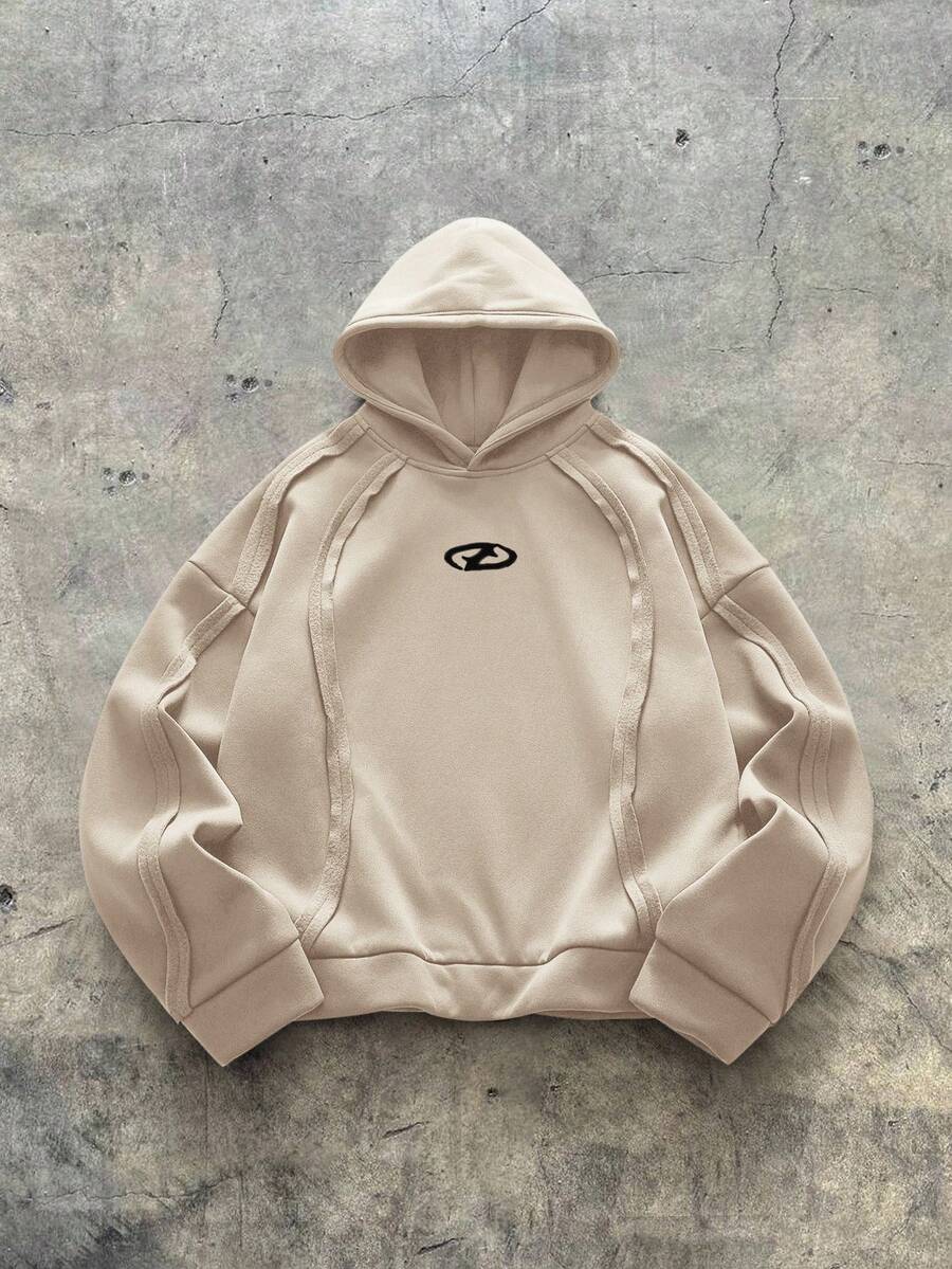 AXEPEAK 男士宽松连帽长袖套头衫 - 卡其色 - 查看 1