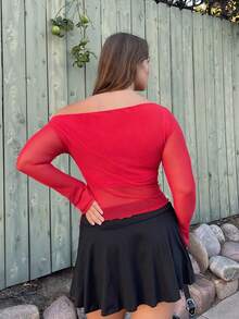 Nezia Cruz Plus Size Women Summer Mesh Bow Blouse, Elegant Holiday Party, Suitable For Birthday And Valentine's Day - Red - View 2