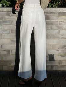 DAZY Jeans casuales de tiro bajo y pierna recta hasta el tobillo para mujer - Blanco - Ver 5