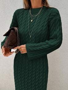 EURMUSE Vestido largo de punto para mujer con estampado de trenzas - Verde Oscuro - Ver 3