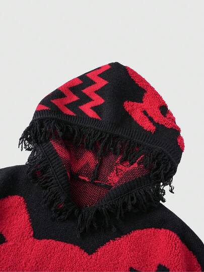 Street Life Pull à capuche en tricot jacquard à franges pour hommes, mode automne/hiver