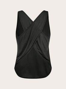SHEIN Velisys 3 pièces Pack de débardeurs de sport de base, tissu absorbant l'humidité, design croisé, couleur noire, sans couture pour le fitness, le yoga - Noir - Voir 5