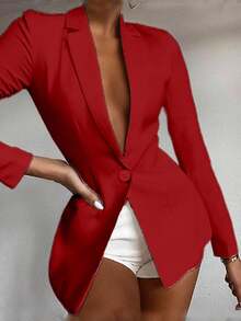 Chiquease Women's Notched Collar Drop Shoulder Long Sleeve High Waisted Solid Color Blazer Red Jacket Fall Cloth For Women