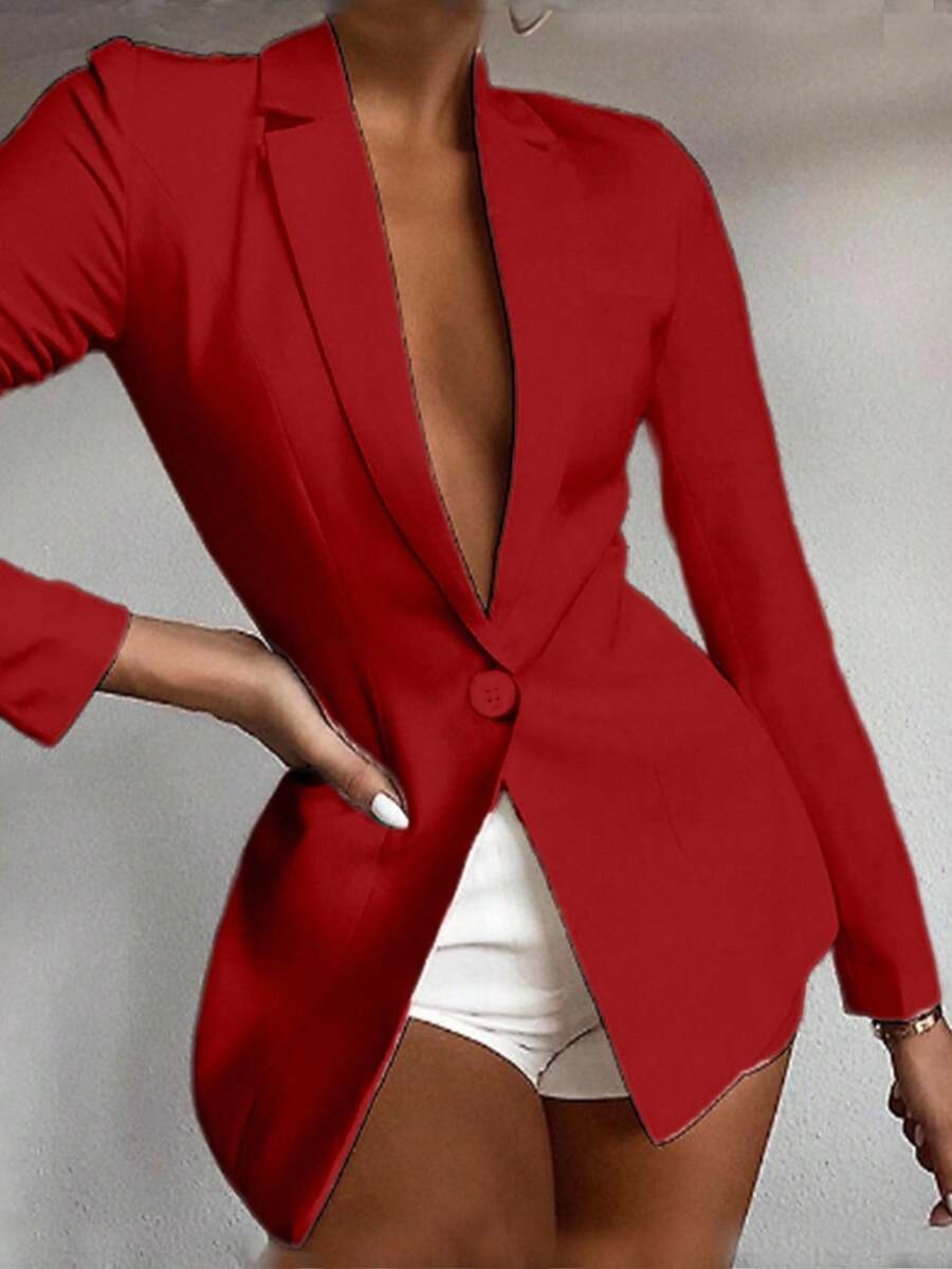 Chiquease Women's Notched Collar Drop Shoulder Long Sleeve High Waisted Solid Color Blazer Red Jacket Fall Cloth For Women