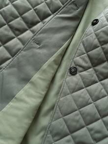 Elenzga Chaqueta casual de invierno para mujer talla grande con puños de manga, diseño de diamante en cuadrícula y bajo curvo - Verde militar - Ver 8
