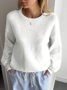 DAZY Women's Loose Casual Basic Crew Neck Sweater, Autumn/Winter New Arrival - White - View 5