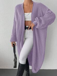 EURMUSE Solid Drop Shoulder Cardigan - Mauve Purple - View 4