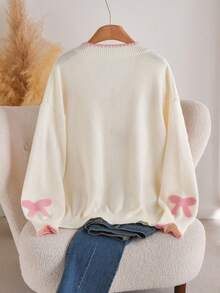 CosyJoli 大码优雅法式休闲精致简约蝴蝶结撞色刺绣针织毛衣女上衣