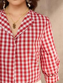 Wildy BOHO Romantic Vacation Street Fashion Bohemian Romantic Christmas Party American Red Plaid All Season New Shirt - Red - View 8