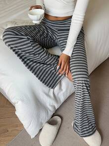 Aloruh Women's Casual Basic Striped Loose Pants Fall Clothes Fall Clothes For Women All Outfits Women  Fall Outfits For Women Fall Outfits Autumn Clothes Women's Fall Clothes Low-Rise Striped Trousers - Grey - View 5