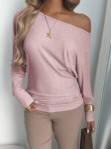 Aloruh 复古美式宽松上衣紧身下装T恤，秋冬 - 藕粉色 - 查看 4