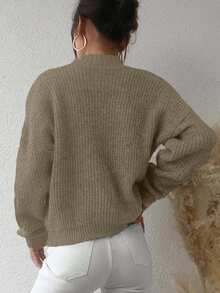EURMUSE Mock Neck Drop Shoulder Sweater - Apricot - View 2