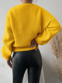 EURMUSE Women's Lantern Sleeve Button Down Cardigan - Yellow - View 2