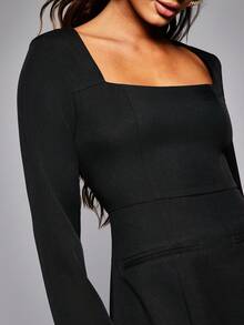 NYA SZN 长袖商务休闲连衣裙日常办公室教师职业装端庄教堂返校基本款秋季女士服装 - 黑色 - 查看 4