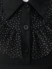 SHEIN Glamorique Kids 年轻女孩/年轻女孩的黑色翻领网眼连衣裙，深色风格适合万圣节、派对和日常穿着、场合穿着 - 黑色 - 查看 6