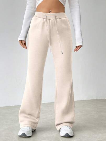 SHEIN Unity 女式纯色抽绳腰喇叭休闲宽松运动裤