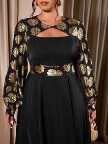 SHEIN Clasi Plus Size Women Elegant Floral Pattern Lantern Sleeve Long Sleeve Dress, Autumn - Multicolor - View 8
