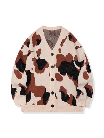 Manfinity CasualKnits Men's Casual Contrast Color Button Front Loose Cardigan, Autumn/Winter