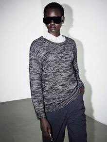 Lumivelle Maglione casual da donna in maglia larga con scollo a V e maniche a lanterna, versatile per il lavoro e l'uso quotidiano, adatto per autunno/inverno - Grigio - Visualizzare 3