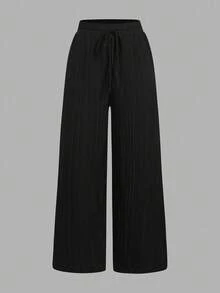 SHEIN Essnce 3 件套女士休闲简约度假风格几何面料黑白裤，彩色条纹几何面料裤，腰带口袋直筒裤套装，适合初秋穿着 - 彩色 - 查看 5