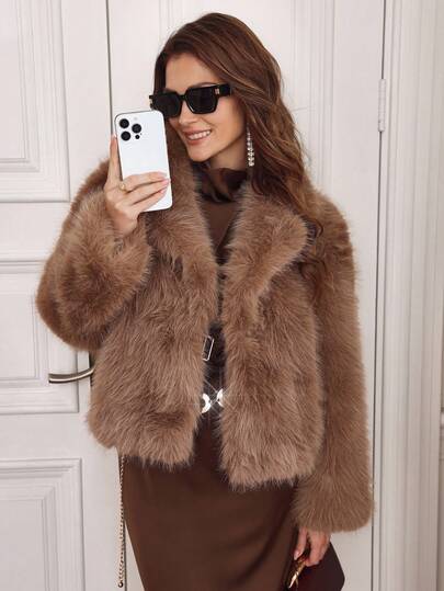 Louniche Women's Short Faux Fur Coat, Elegant Style, Autumn/Winter