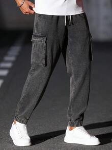 Manfinity Homme Quần jogger nam kiểu dáng thường ngày, quần thể thao cargo nam. - màu đen - Xem 3