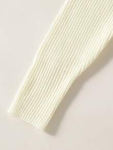 Sparklyn 女式扭绳长袖圆领荷叶边下摆泡泡袖针织连衣裙，修身中长款针织毛衣裙，秋冬 - 白色 - 查看 7