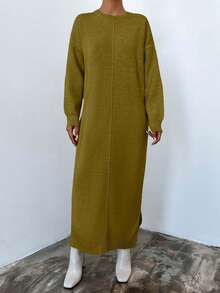 EURMUSE Solid Drop Shoulder Sweater Dress - Mint Green - View 4