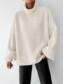 EURMUSE Turtleneck Drop Shoulder Sweater - White - View 3