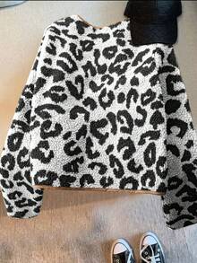 SoleilVie 女士常规豹纹夹克，秋冬保暖 - 黑與白 - 查看 2