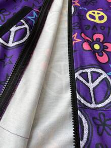 Flirla Grunge Punk Plus Size Punk Pentagram Print Long Sweatshirt - Purple - View 8