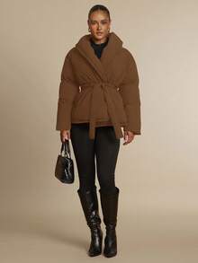 Silquee Women's Solid Color Minimalist Casual Long Sleeve Padded Coat - Brown - View 7