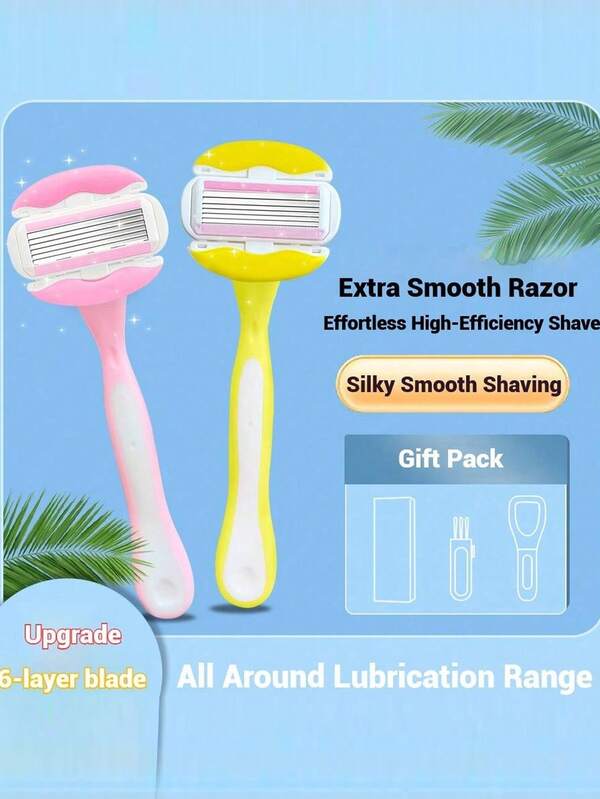 Rasoirs pour femmes, rasoirs pour femmes avec 6 lames, rasoirs de rasage avec bande d'hydratation apaisante et poignées antidérapantes, lubrification à 360° réduisant l'irritation. Épilation du visage, des bras, des jambes, des mains et des aisselles. Tondeuse corporelle pour femmes, 1 manche avec 5 recharges de lames. Épilateur, outils de soins de la peau d'été, tondeuse corporelle pour les voyages, articles essentiels pour les vacances