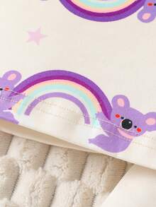 Set pigiama aderente per bambine/ragazze, base crema con stampa di orsetti arcobaleno viola, top a maniche lunghe e pantaloni abbinati, polsini e colletto a costine colorati, adatto per autunno/inverno - Multicolore - Visualizzare 6