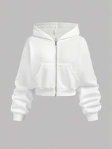 SHEIN Girlism 3 件套青少年女孩白色连帽拉链运动衫、针织背心和褶皱格子裙，休闲校园/日常装 - 卡其色 - 查看 11