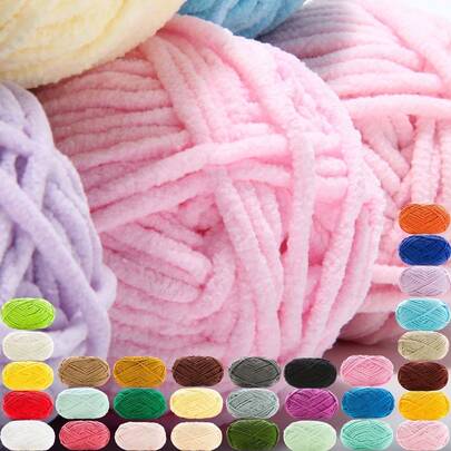 1pc Velvet Soft Yarn, Approx. 50g/Pc, 60m/Pc, Handmade DIY Medium Thick Knitting Yarn, Fluffy Polyester Soft Knitting Yarn, Suitable For DIY Crafts, Knitting And Crocheting Scarves, Hats, Shoes, Bags, Pads, Dolls, Blankets, Slippers, Handmade Crochet Projects (Random Packaging)