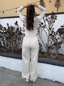 Andrea Bello Set elegant de sacou și pantaloni pentru femei, cu mânecă lungă, stil business/navetă, potrivit pentru vară, Ziua Independenței, absolvire, întoarcerea la școală - Caisă - Vizualizare 4