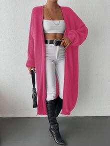 EURMUSE Solid Color Drop Shoulder Cardigan - Coral Pink - View 4